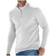thumbnail image 1 of SERTG Men's Casual Solid Color Knit Sweater Fall Winter Half Zip Long Sleeve Stand Collar Fashion Outerwear Men's Sweater Pullover(White,3XL), 1 of 6