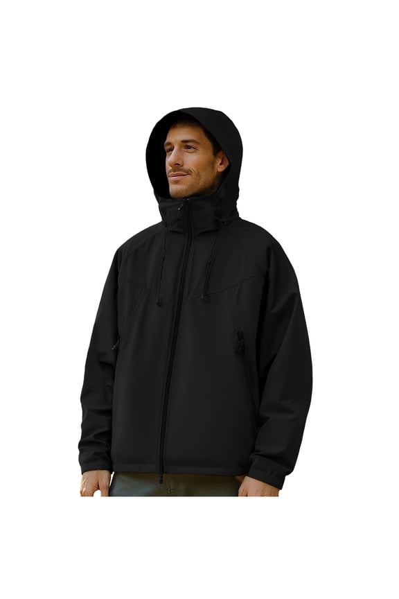 Men's Casual Sport Hooded Windbreaker Pullover Fall Winter Windproof Water Repellent Zip Pockets Outdoor Jacket for Men(Black,2XL)