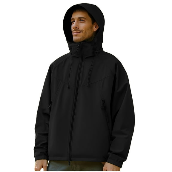 SERTG Men's Casual Sport Hooded Windbreaker Pullover Fall Winter Windproof Water Repellent Zip Pockets Outdoor Jacket for Men(Black,5XL)