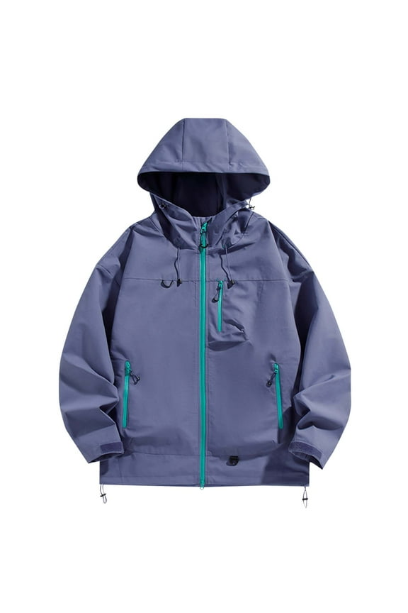 Men's Casual Sport Hooded Windbreaker Pullover Fall Winter Windproof Water Repellent Zip Pockets Outdoor Jacket for Men(Purple,L)