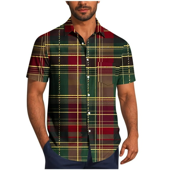 SERTG Men's Christmas Print Short Sleeve Shirt Lapel Collar Button Front Resort Casual Hawaiian Shirt Men Christmas Gifts Tops(Multicolor,3XL)