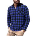 thumbnail image 1 of SERTG Men's Classic Hooded Plaid Shirt Fall Winter Full Zip Long Sleeve with Button Pockets Daily Casual Top(Blue,2XL), 1 of 4