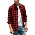 thumbnail image 1 of SERTG Men's Classic Plaid Lapel Shirt Fall Winter Long Sleeve Top Soft Comfortable Button Front with Pockets Casual Top(Red,2XL), 1 of 8