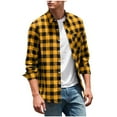 thumbnail image 1 of SERTG Men's Classic Plaid Lapel Shirt Fall Winter Long Sleeve Top Soft Comfortable Button Front with Pockets Casual Top(Yellow,L), 1 of 8