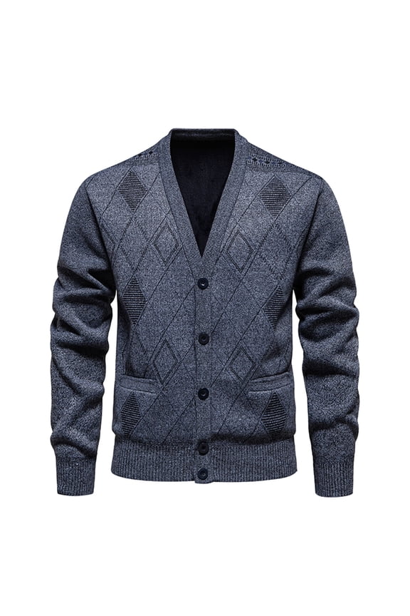 Men's Classic V Neck Cardigan Sweater Solid Color Long Sleeve Tops Front Pockets Cozy Button Up Knit Sweater(Gray,M)