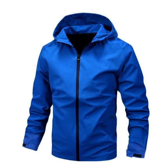 SERTG Men's Color Block Hooded Jacket Fall Casual Full Zip Long Sleeve Lightweight Windbreaker Sports Jackets for Men(Blue,M)