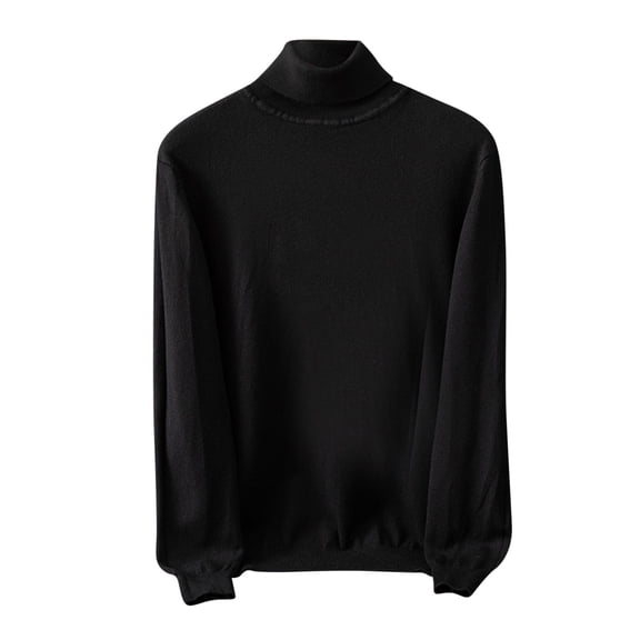 SERTG Men's Fashion High Neck Sweater Fall Winter Casual Solid Color Thermal Warm Knitted Pullover Top Men's Sweaters(Black,L)