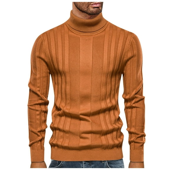 SERTG Men's Fashion High Neck Sweater Fall Winter Casual Solid Color Thermal Warm Knitted Pullover Top Men's Sweaters(Brown,S)