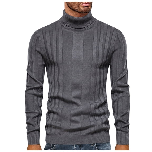SERTG Men's Fashion High Neck Sweater Fall Winter Casual Solid Color Thermal Warm Knitted Pullover Top Men's Sweaters(Dark Gray,M)