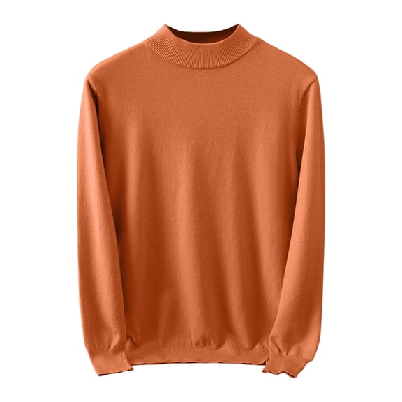 SERTG Men's Fashion High Neck Sweater Fall Winter Casual Solid Color Thermal Warm Knitted Pullover Top Men's Sweaters(Orange#1,M)