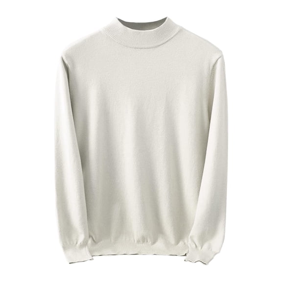 SERTG Men's Fashion High Neck Sweater Fall Winter Casual Solid Color Thermal Warm Knitted Pullover Top Men's Sweaters(White,2XL)