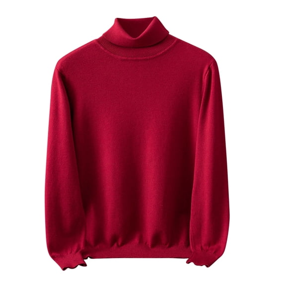 SERTG Men's Fashion High Neck Sweater Fall Winter Casual Solid Color Thermal Warm Knitted Pullover Top Men's Sweaters(Wine,XL)