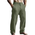 thumbnail image 1 of SERTG Men's Fashion Pants Solid Color Casual Pants Men's Spring Fall Button Pants Loose Linen Cotton Sports Elastic Trousers(Army Green,XL), 1 of 6