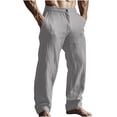 thumbnail image 1 of SERTG Men's Fashion Pants Solid Color Casual Pants Men's Spring Fall Button Pants Loose Linen Cotton Sports Elastic Trousers(Gray,M), 1 of 6