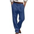 thumbnail image 1 of SERTG Men's Fashion Pants Solid Color Casual Pants Men's Spring Fall Pants Loose Linen Cotton Sports Elastic Trousers(Navy,XL), 1 of 6