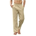 thumbnail image 1 of SERTG Men's Fashion Pants Solid Color Casual Pants Men's Spring Fall Pants Loose Linen Cotton Yoga Sports Elastic Trousers(Khaki,L), 1 of 7