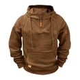 thumbnail image 1 of SERTG Men's Fashion Solid Color Pullover Fall Winter Stand Collar Tops Half Zip Long Sleeve Soft Multiple Pockets Casual Shirt Top(Coffee,M), 1 of 3