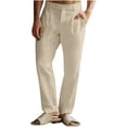 thumbnail image 1 of SERTG Men's Fashion Trousers Solid Color Casual Holiday Pocket Spring Fall Slim Fitted Trousers Button Long Pants(Beige,2XL), 1 of 8
