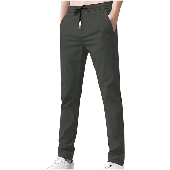 SERTG Men's Fashion Trousers Solid Color Casual Holiday Pocket Spring Fall Slim Fitted Trousers Button Long Pants(Dark Gray,M)