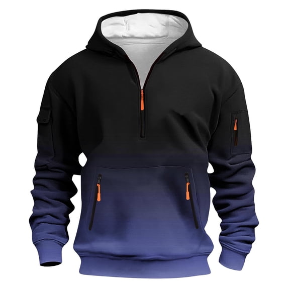 SERTG Men's Gradient Print Half Zip Hoodie Fall Winter Long Sleeve with Zipper Pockets Soft Casual Pullover Top(Dark Blue,S)