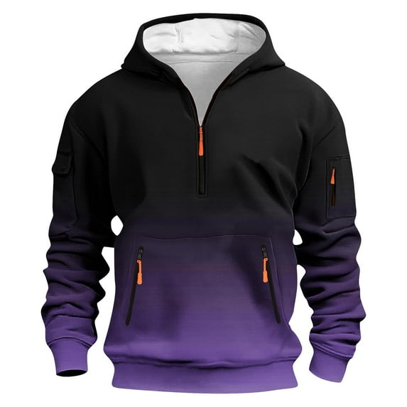 SERTG Men's Gradient Print Half Zip Hoodie Fall Winter Long Sleeve with Zipper Pockets Soft Casual Pullover Top(Purple,M)