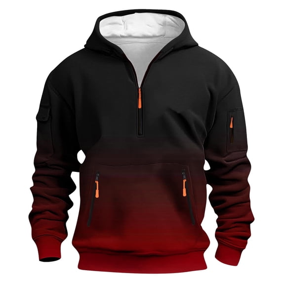 SERTG Men's Gradient Print Half Zip Hoodie Fall Winter Long Sleeve with Zipper Pockets Soft Casual Pullover Top(Wine,M)