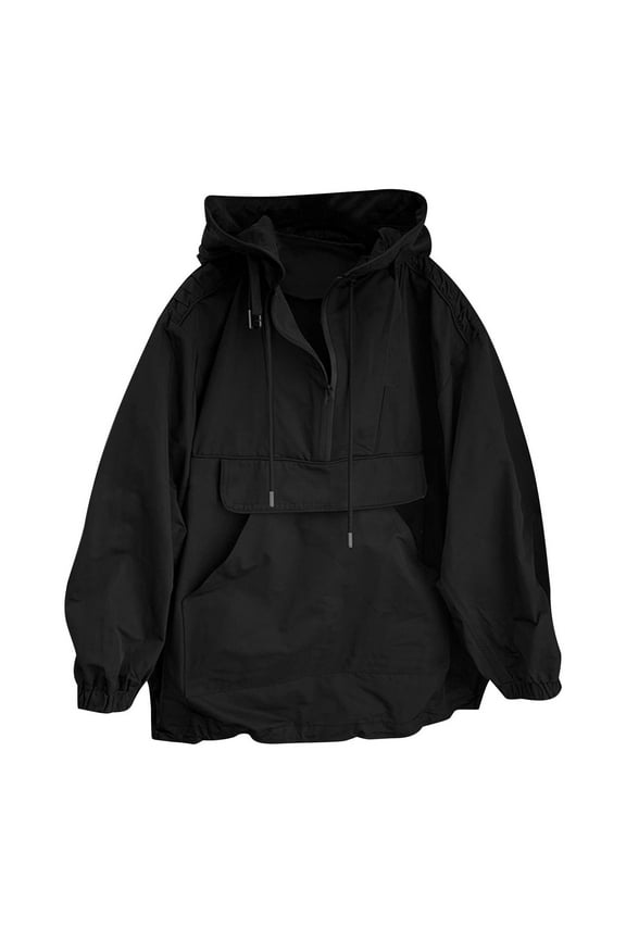 Men's Half Zip Hooded Jacket Outdoor Solid Color Workwear Casual Windbreaker Men Fall Winter Jackets for Men(Black,3XL)