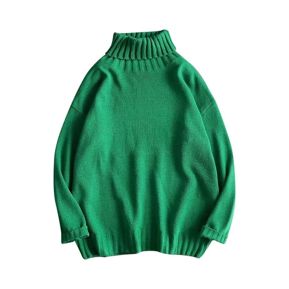 SERTG Men's High Neck Sweater Fall Winter Solid Color Long Sleeve Outdoor Thickened Warm Casual Knitwear Tops(Green,M)