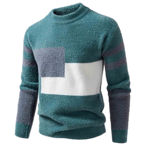 SERTG Men's Knitted Pullover Sweater Fall Winter Solid Color Heavy Tops Long Sleeve Warm Comfortable Casual Sweater(Green,XL)