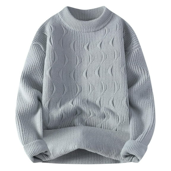 SERTG Men's Plush Round Neck Sweater Fall Winter Warm Soft Long Sleeve Pullover Fashion Knitwear Men's Sweater Men's Sweaters Lightweight(Gray,XL)