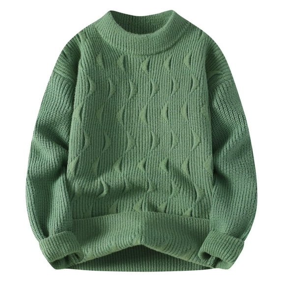 SERTG Men's Plush Round Neck Sweater Fall Winter Warm Soft Long Sleeve Pullover Fashion Knitwear Men's Sweater Men's Sweaters Lightweight(Green,L)