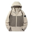 thumbnail image 1 of SERTG Men's Raincoat Jacket Hiking Travel Casual Hooded Jacket Fall Winter Solid Color Long Sleeve Front Zipper Pockets Fashion Jacket for Men (Beige,M), 1 of 9