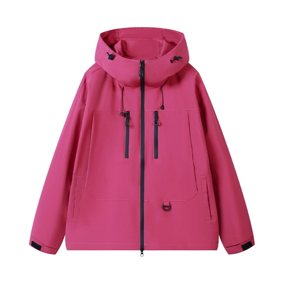 SERTG Men's Raincoat Jacket Hiking Travel Casual Hooded Jacket Fall Winter Solid Color Long Sleeve Front Zipper Pockets Fashion Jacket for Men (Hot Pink,S)