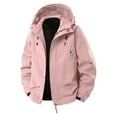 thumbnail image 1 of SERTG Men's Raincoat Jacket Hiking Travel Casual Hooded Jacket Fall Winter Solid Color Long Sleeve Front Zipper Pockets Fashion Jacket for Men (Pink,3XL), 1 of 9
