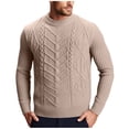 thumbnail image 1 of SERTG Men's Round Neck Sweater Fall Winter Solid Color Jacquard Stretch Knit Warm Base Layer Casual Pullover Tops(Khaki,XL), 1 of 7
