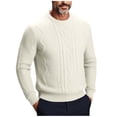 thumbnail image 1 of SERTG Men's Round Neck Sweater Fall Winter Solid Color Jacquard Stretch Knit Warm Base Layer Casual Pullover Tops(White,3XL), 1 of 7