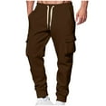 thumbnail image 1 of SERTG Men's Solid Color Cargo Pants Men's Fall Winter Trousers with Drawstring Thermal Soft Multi Pocket Work Fashion Casual Trousers(Coffee,M), 1 of 5
