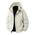 thumbnail image 1 of SERTG Men's Solid Color Hooded Jacket Fall Winter Windproof Waterproof Outdoor Long Sleeve Breathable Sports Jackets(White,3XL), 1 of 8