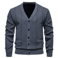 thumbnail image 1 of SERTG Men's Solid Color Knitted Elastic Sweater Button Pocket Long Sleeve Round Neck Sweater Fall Winter Tops Men's Sweaters(Dark Gray,XL), 1 of 9