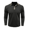 thumbnail image 1 of SERTG Men's Solid Color Lapel Shirt Fall Winter Stylish Comfortable Soft Long Sleeve Jacquard Knit Pullover Top(Black,L), 1 of 6