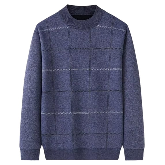 SERTG Men's Solid Color Round Neck Sweater Winter Heavy Soft Plush Casual Knit Everyday Warm Top Men's Sweaters(Blue,L)