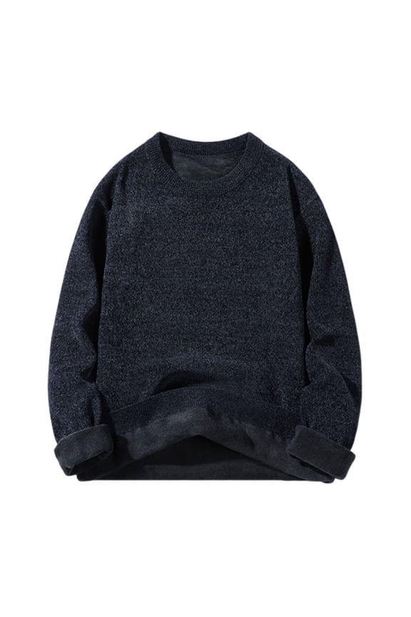 Men's Solid Color Round Neck Sweater Winter Heavy Soft Plush Casual Knit Everyday Warm Top Men's Sweaters(Dark Gray,3XL)