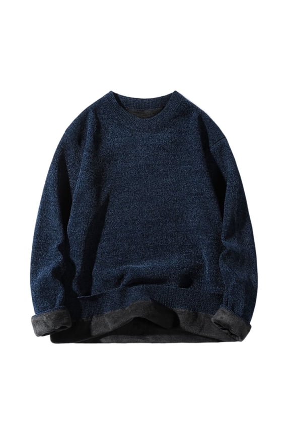 Men's Solid Color Round Neck Sweater Winter Heavy Soft Plush Casual Knit Everyday Warm Top Men's Sweaters(Navy,2XL)