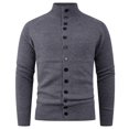 thumbnail image 1 of SERTG Men's Solid Color Stand Collar Sweater Fall Winter Fashion Stretch Knit Sweaters Front Button Warm Long Sleeve Casual Cardigan Tops(Dark Gray,3XL), 1 of 6