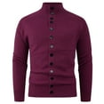 thumbnail image 1 of SERTG Men's Solid Color Stand Collar Sweater Fall Winter Fashion Stretch Knit Sweaters Front Button Warm Long Sleeve Casual Cardigan Tops(Hot Pink,2XL), 1 of 4