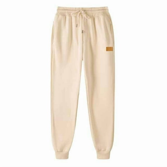 SERTG Men's Sports Trousers Fall Winter Thermal Pants with Drawstring Elastic Waist and Ankle Casual Men's Pants Solid Color Men's Sweatpant(Beige,2XL)