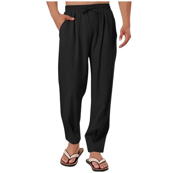 SERTG Men's Spring Summer Trousers Men's Fashion Casual Pants Loose Elastic with Drawstring Lightweight Breathable Trousers Pants(Black,4XL)