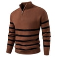 thumbnail image 1 of SERTG Men's Stand Collar Knit Sweater Fall Winter Striped Print Half Button Front Stretch Warm Cozy Long Sleeve Casual Knitwear Men's Sweater(Coffee,3XL), 1 of 3