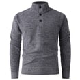 thumbnail image 1 of SERTG Men's Stand Collar Knit Sweater Fall Winter Striped Print Half Button Front Stretch Warm Cozy Long Sleeve Casual Knitwear Men's Sweater(Gray,M), 1 of 9