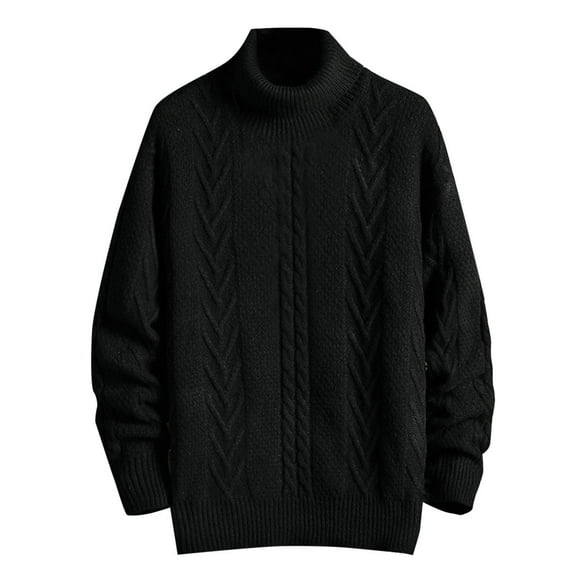 SERTG Men's Sweater Knitted Turtleneck Pullover Fall Winter Solid Color Heavy Tops Long Sleeve Warm Comfortable Casual Sweater(Black,2XL)